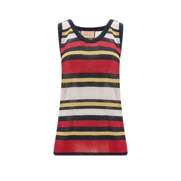 NWT GUCCI TOP Striped Multicolor Sleeveless Sz M 100% Authentic Fine-Knit - Picture 1 of 7